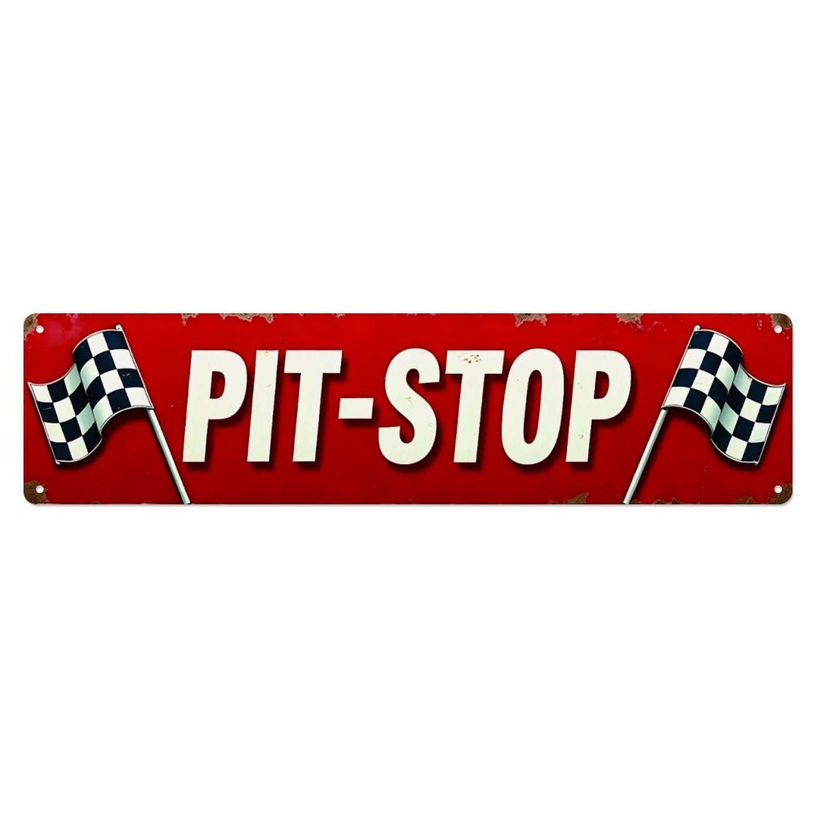 Ldfuieksufg Style Red Racing Checkered Flag Pit Stop Long Metal Sign Vintage Aluminium Metal Sign, Retro Wall Decor For Home, Bar, Garage & Farmhouse 10 * 40Cm
