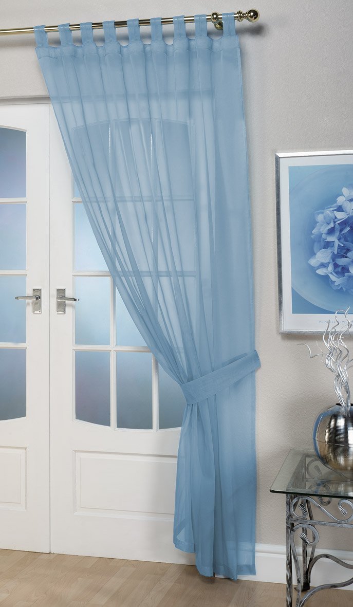 John Aird Woven Voile Tab Top Curtain Panels - Tieback Included - Single Panel (Blue, 58" Wide x 81" Drop)
