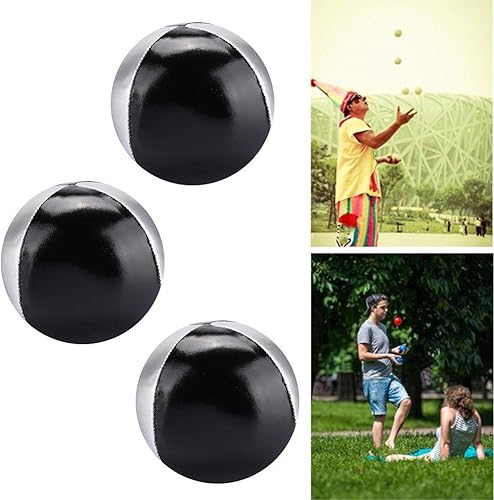 Miniatura 6 de Alomejor Juego de bolsas de frijoles de malabarismo de piel sintética, 3 piezas, color negro plateado para accesorios de rendimiento