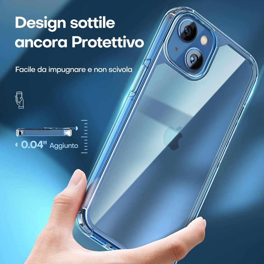 TAURI Cover per iPhone 13, [3 in 1] 1 Custodia[Senza Ingiallimento] con 2 Pellicole Vetro Temperato, [Protezione Antiurto Militare] Sottile Antishock, Anticaduta- Trasparente