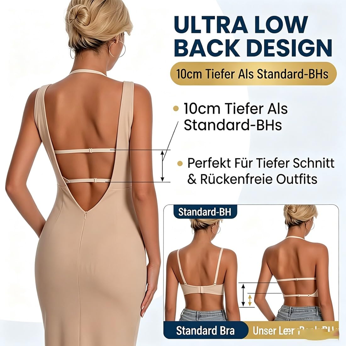 Nubelle - Nahtloser 4-Way BH, BH Tiefer Rückenausschnitt, Kabellos Bustier, Weich Atmungsaktiv, Multiway Verstellbare Träger für Rückenfreie Kleider & Tiefe Ausschnitte