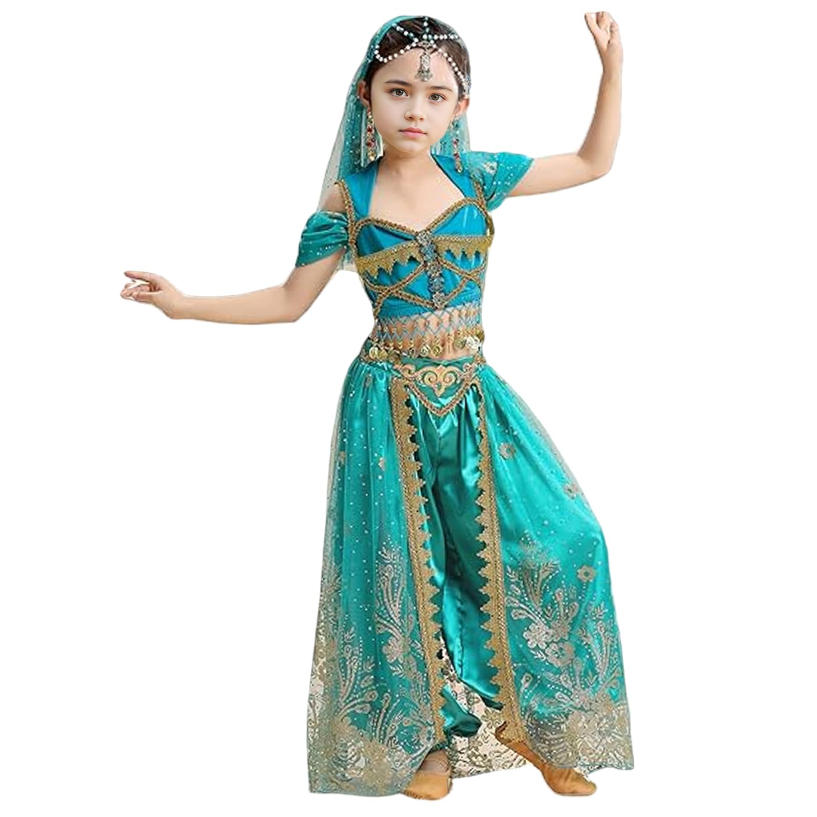 Hotainoys Princess Costume for Girls 3Pcs/Set Exquisite Jasmine Costume Fancy Dress Up for Halloween Cosplay Party, 130-145cm Princess