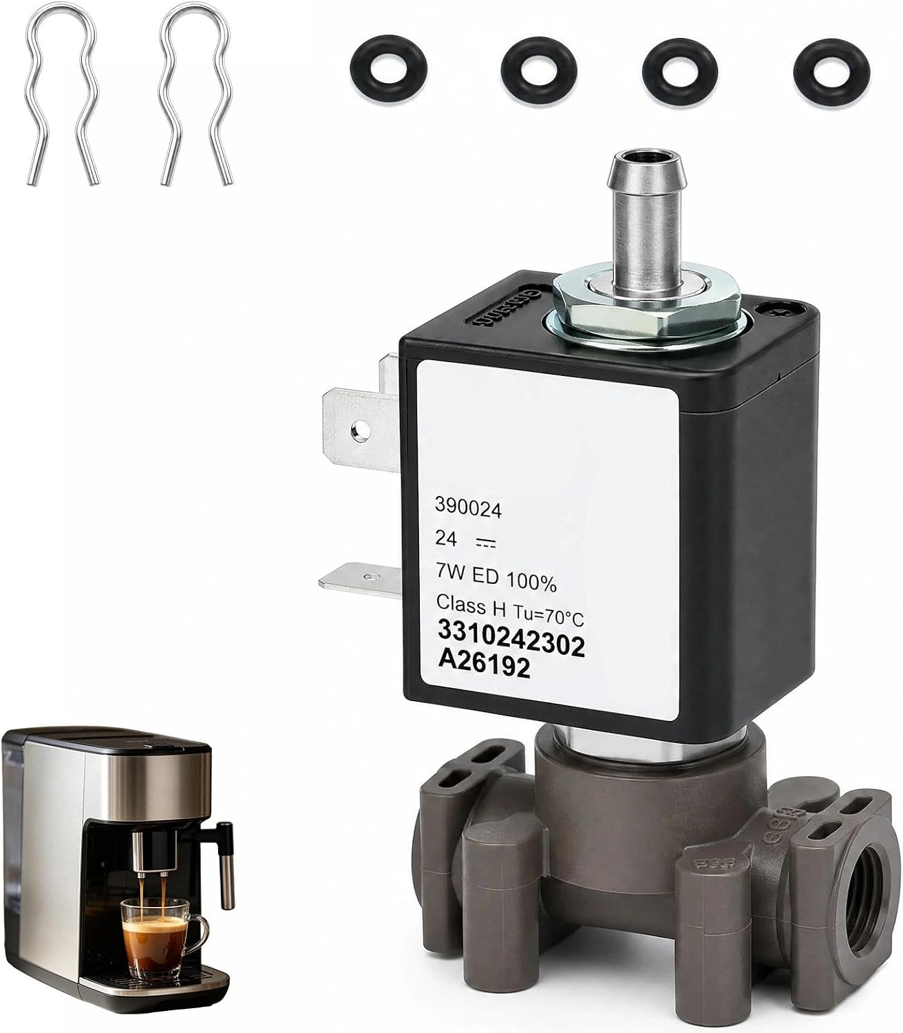 421945024531 Coffee Machine Solenoid Valve: Compatible with Philips EP | Replaces 421945004511 421945001441 3 Way Valve Espresso Machine - 4 More 99653001356 4 O-rings - 2 Clips