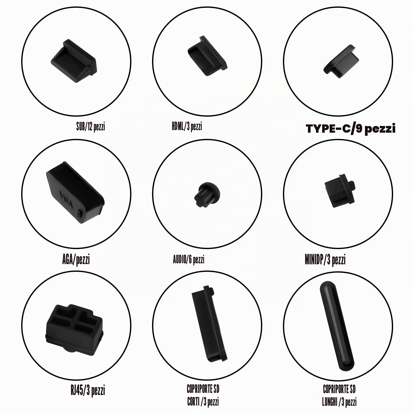 48 Pezzi Tappi Antipolvere In Silicone Per USB-C, SD, HDMI, RJ45, VGA E Audio – Proteggi Le Porte Di Computer E Telefono