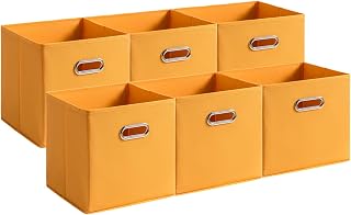 Fabric Storage Bins with Metal Handle, 10.6x10.6x11 Inch Foldable Cube Organizer Baskets for Closet Shelf Cabinet, Collapsible Fabric Boxes for Home Storage, Set of 6 (Orange)