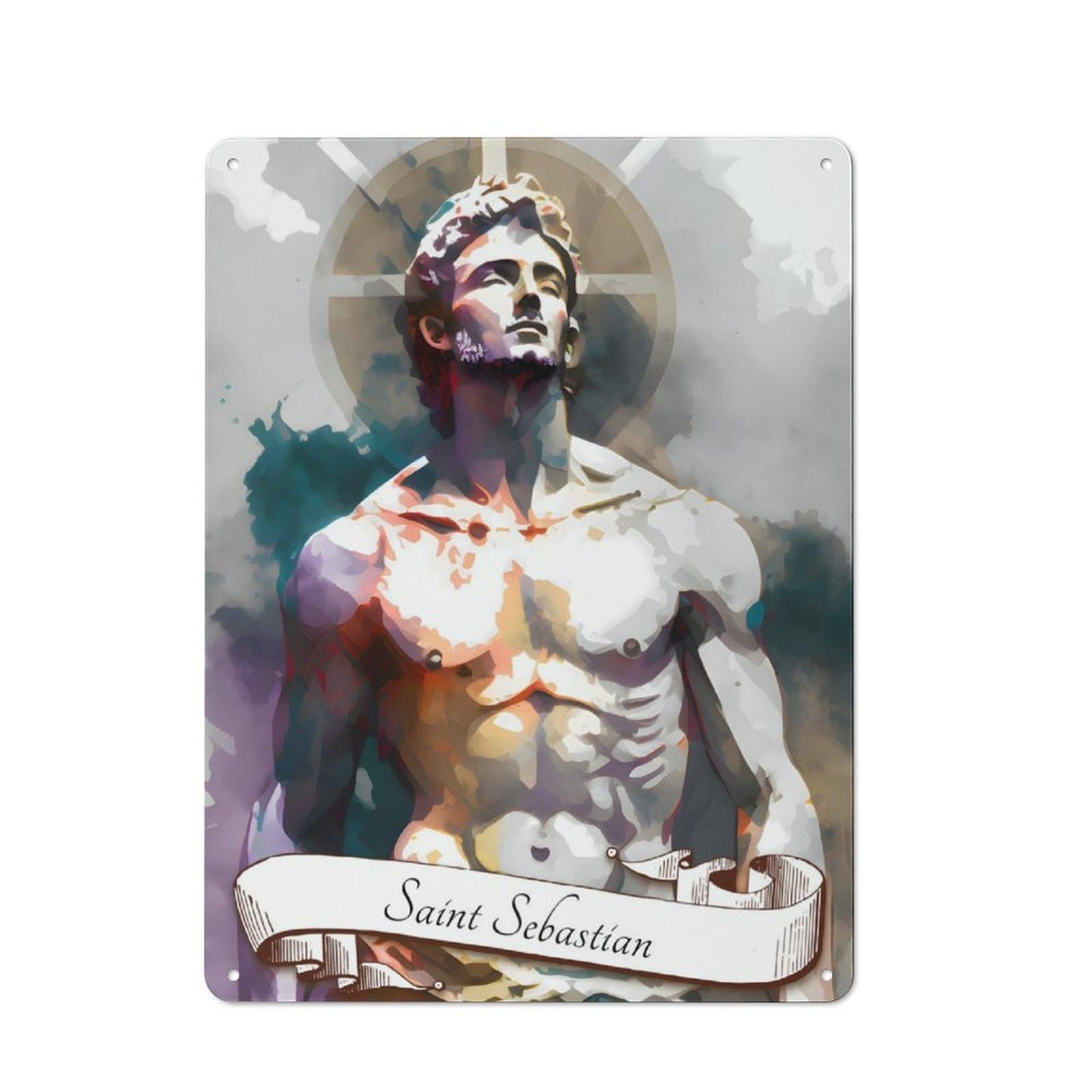 Junmoney Saint Sebastian Christian Tin Wall Plaque 40X30cm With For Studio Or Craft Room, For Metal Sign Collectors, For Kitchen And Home Bar Decor