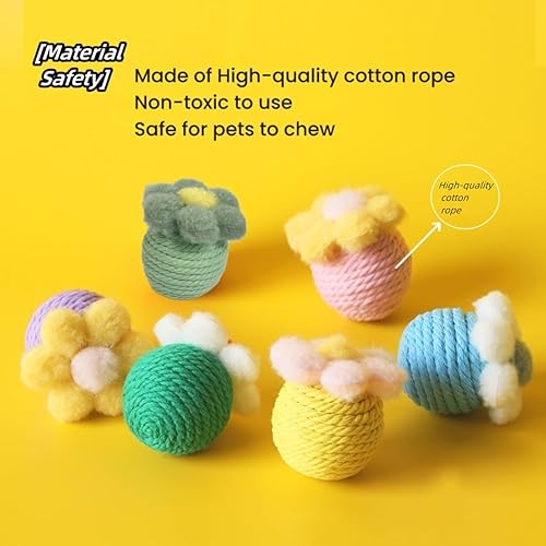 Miniatura 3 de 6 bolas de juguete de cactus para gatos, cuerda de algodón, para rascar mascotas, bolas de cuerda para gatos de colores surtidos, juguetes para