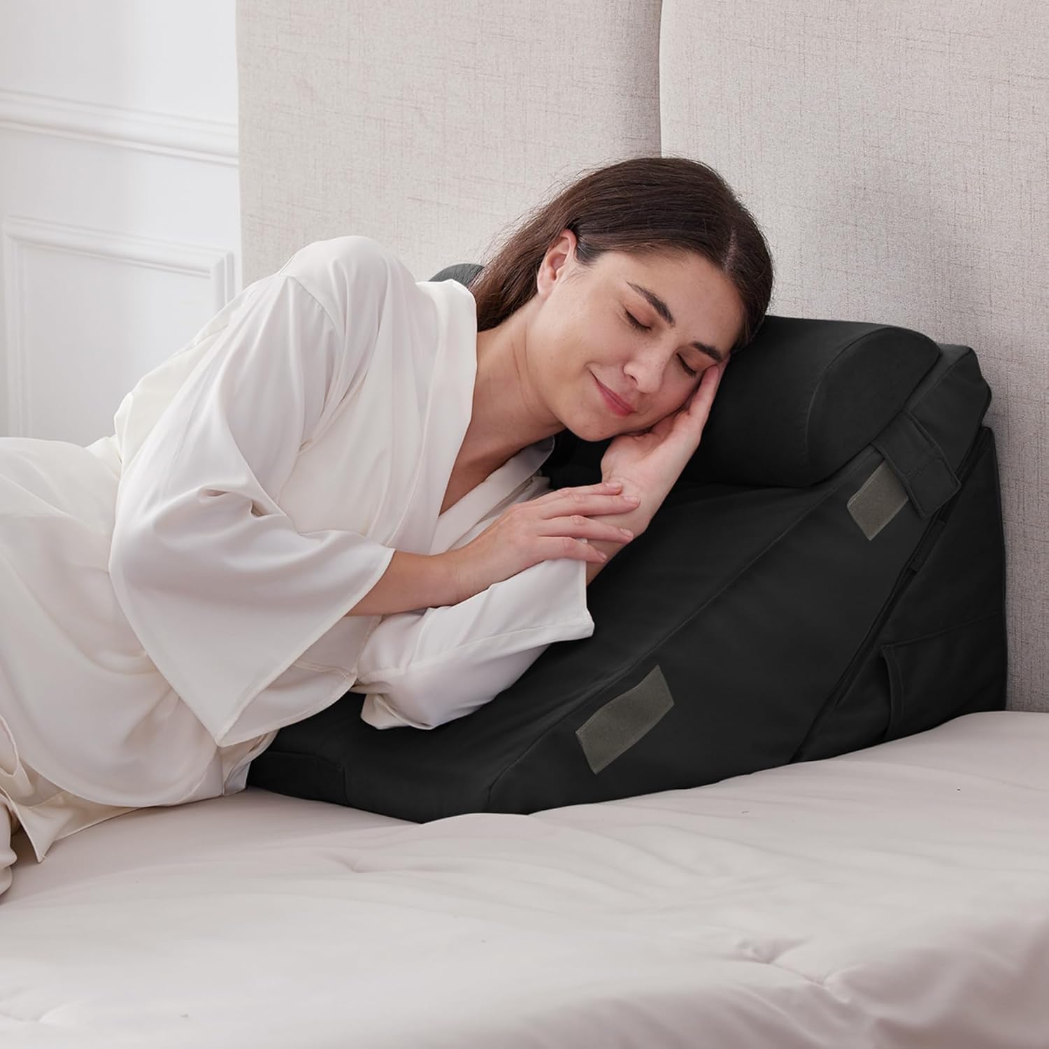 Adjustable Memory Foam Wedge Pillow with Headrest for Back Support for Bed, 12 in 1 Versatile Design for Sleeping, Leg Lift with Removable Cover (22x22x12