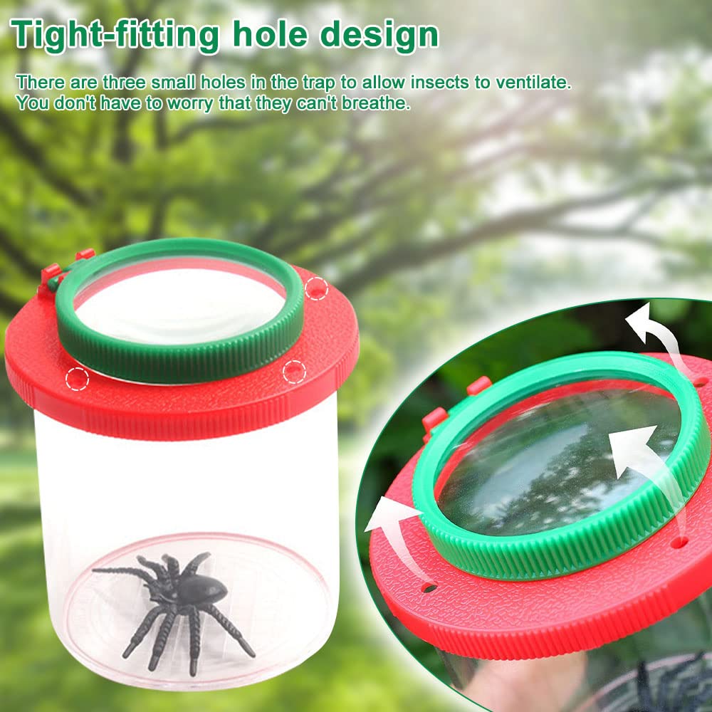 LUFEIS Barattolo per Insetti per Bambini, Educational Toys Barattolo Osserva Insetti, 4 Pezzi Lenti d'Ingrandimento con Pinzette in Plastica, Contenitore per Lente, per Piccoli Animali
