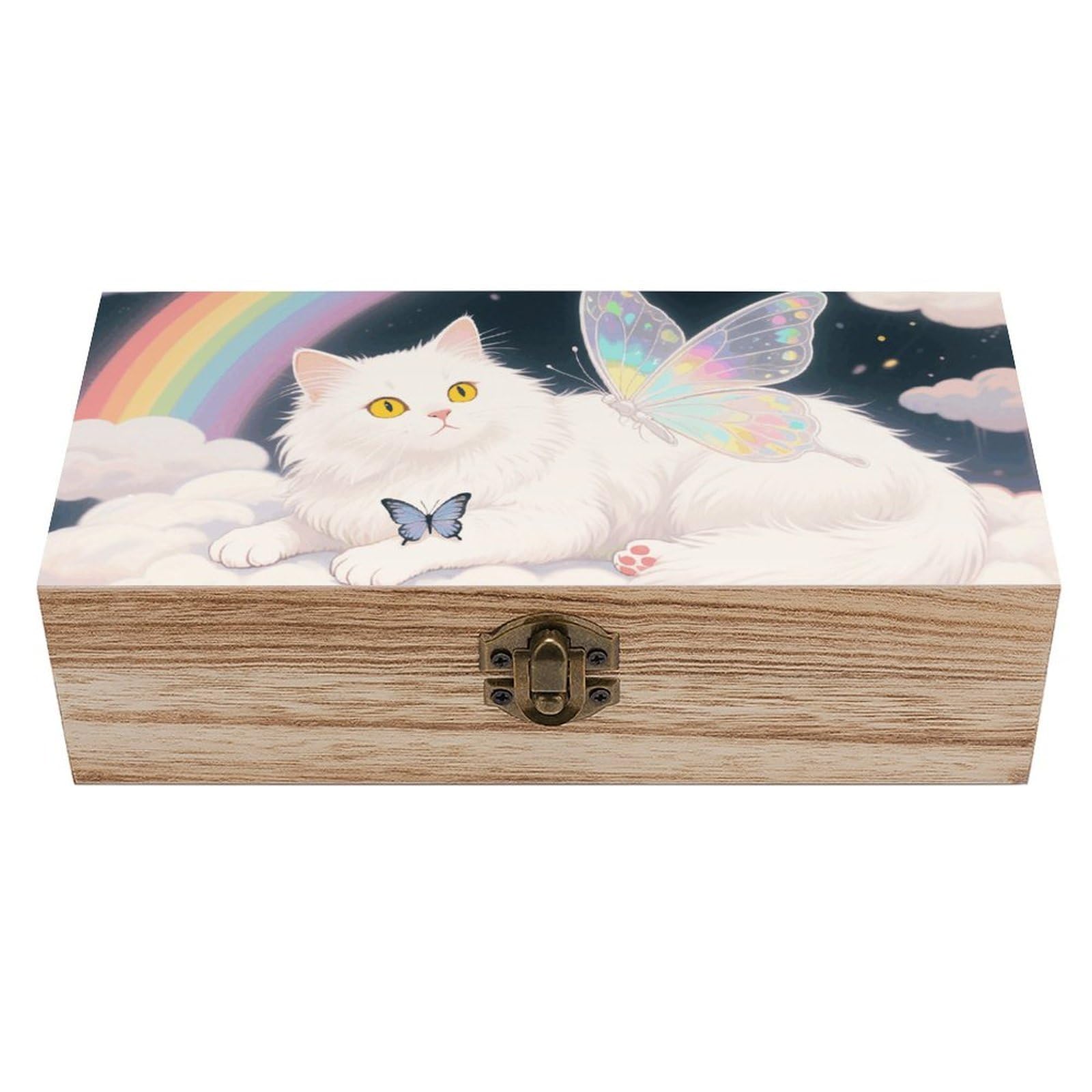 asbwuo Cat Butterfly Wooden Keepsake Box Storage Boxes with Hinged Lid