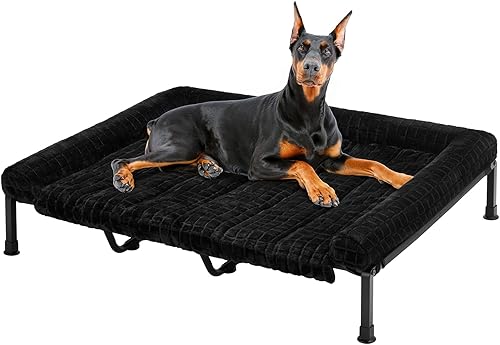 Miniatura 9 de Veehoo Cama elevada para perros de tamaño grande con cojín de felpa esponjosa, sofá ortopédico lavable para perro, cuna elevada para mascotas con