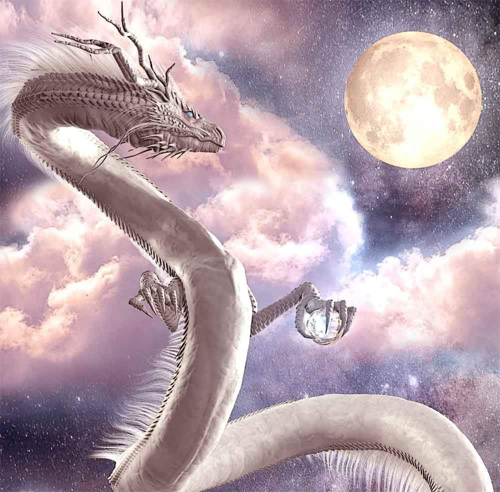 Amazon Co Jp 龍の絵 月下の白龍１ ａ３ 竜の絵 ホーム キッチン
