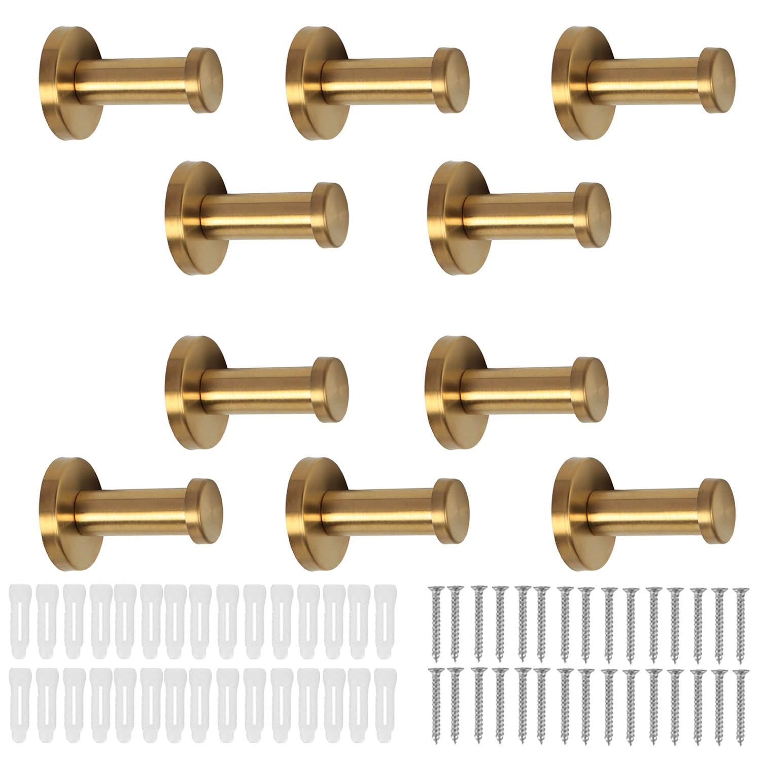 Vanloory Bathroom Towel Hooks, 10 Pack Round Coat Hooks, Sturdy Wall Mounted Robe Hook, SUS 304 Stainless Steel Heavy Duty Clothes Hanger, Wall Towel