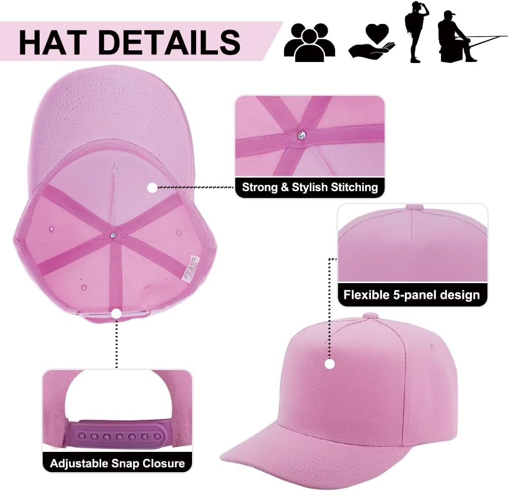 ZH 12 PC 5 Panel Baseball caps, Bulk Baseball caps, Customizable DIY Design, Wholesale Caps, One-Size-Fits-All