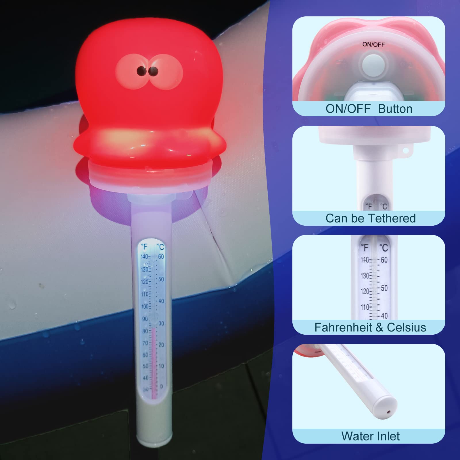 Termómetro Piscina Flotante LanBlu - Solar, Con Luz Nocturna, Fahrenheit/Celsius