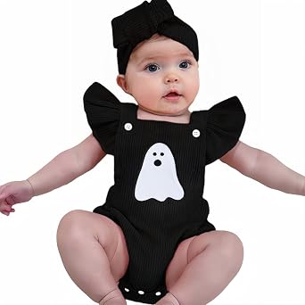 Noubeau My First Halloween Baby Girl Outfit Newborn Pumpkin Bubble Romper Bodysuit Corduroy Overalls Infant Ghost Clothes