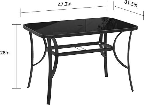 Miniatura 3 de soges Mesa de patio para exteriores mesa de vidrio templado negro mesa cuadrada de vidrio templado para exteriores mesa de comedor para patio con