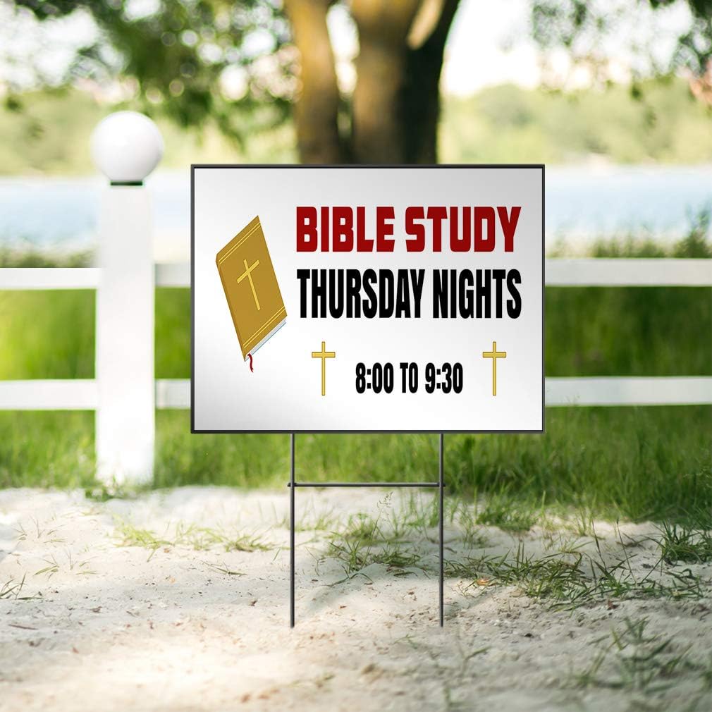 Custom Personalized Yard Sign Bible Study White Bible and Crosses White Two Sides Print 18inx12in