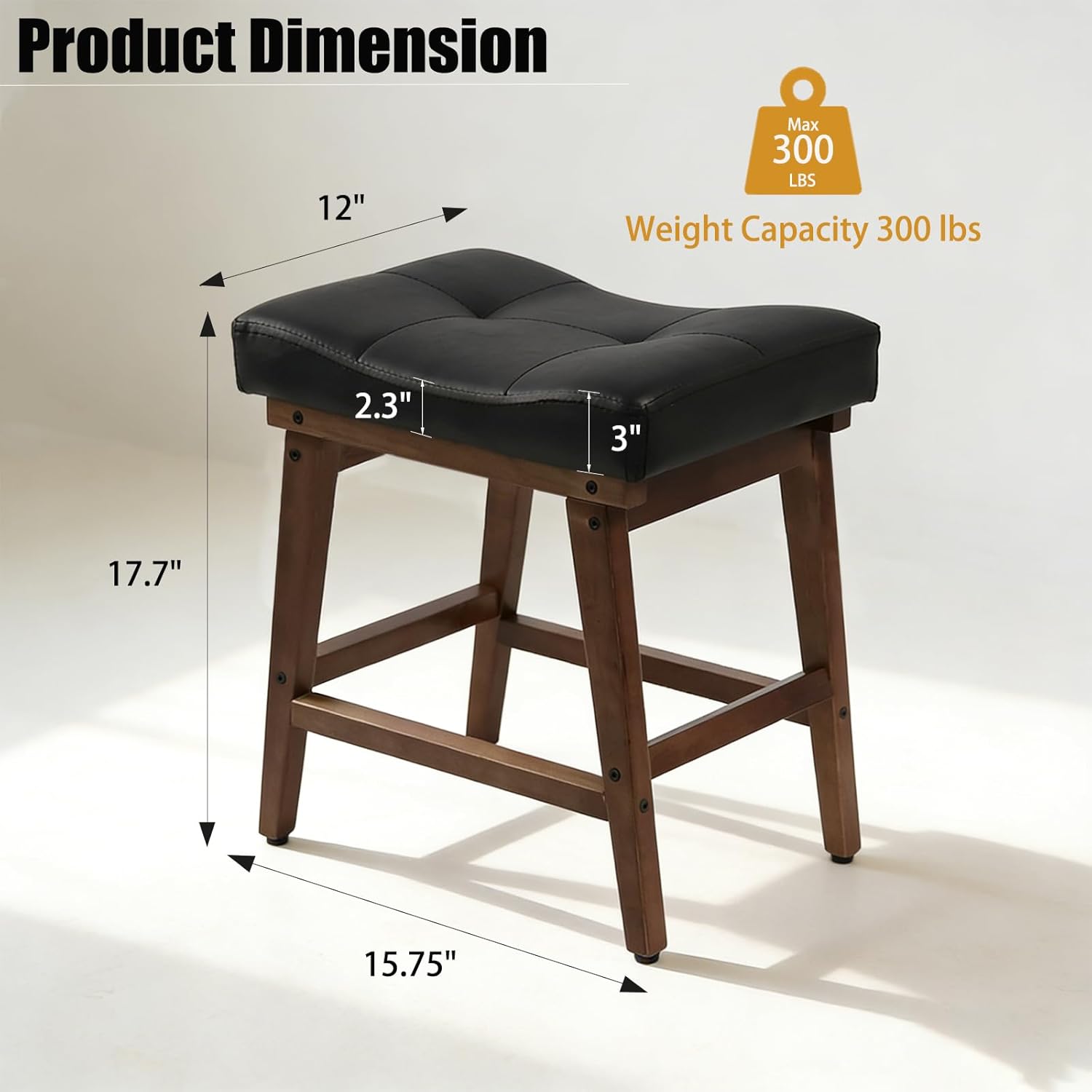 Saddle Seat Vanity Stool with Wood Legs, Makeup Stool Chairs, U-Shaped Ottoman Foot Rest Stools, Modern Makeup Bench, Small PU Leather Square Chair Under Desk for Vanity, Living Room Black
