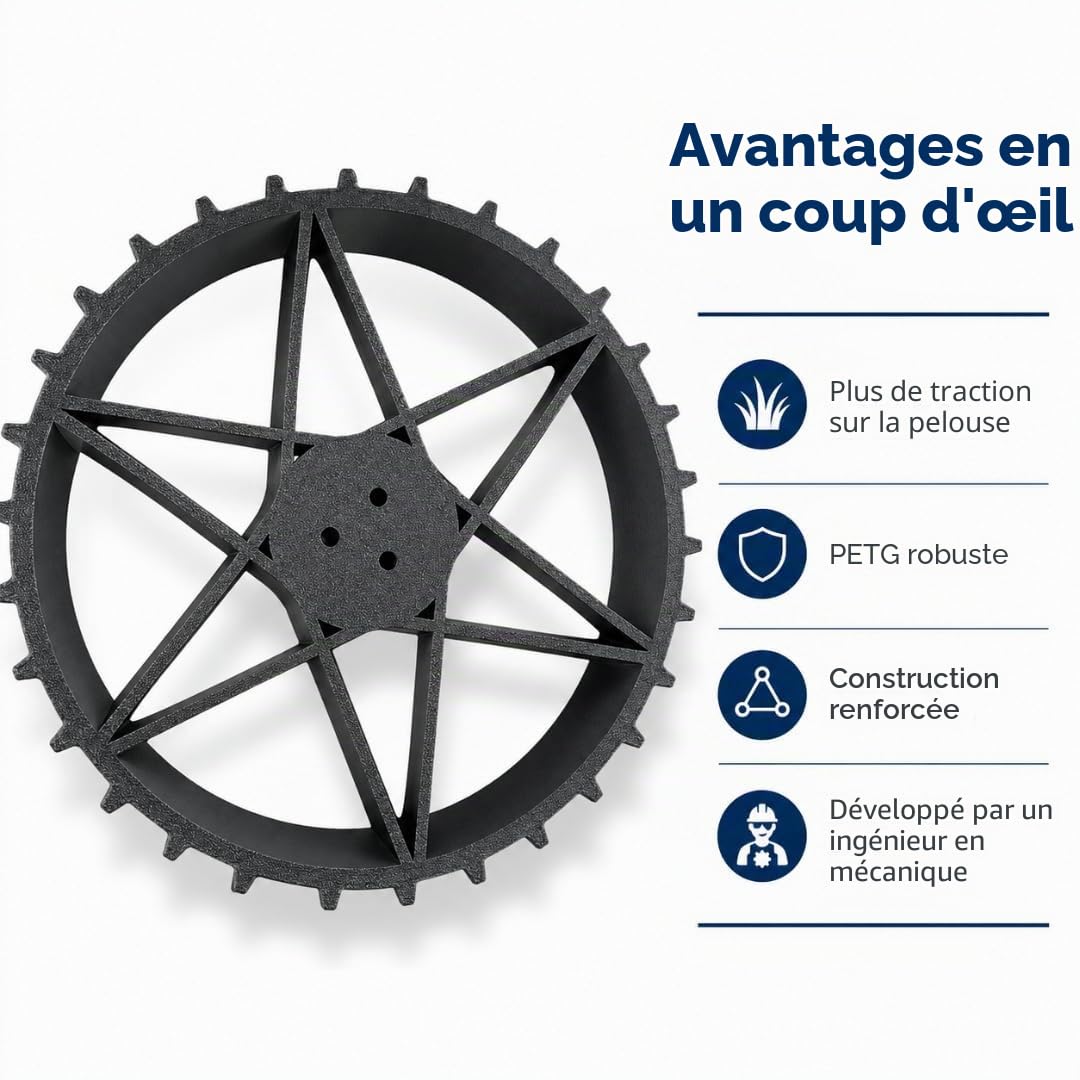Ensemble de 2 roues motrices compatibles avec Gardena R38Li R40Li R50Li R70Li R80Li Husqvarna Automower 105/305 / 308 Plus d'adhérence!