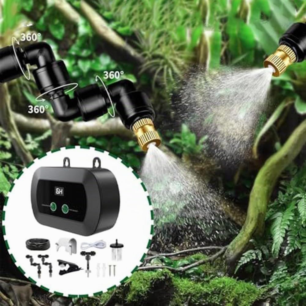 Automatischer Terrarium-Luftbefeuchter, zeitgesteuertes Sprühsystem mit 360° verstellbaren Düsen für Reptilienkletterhaustier IC501S