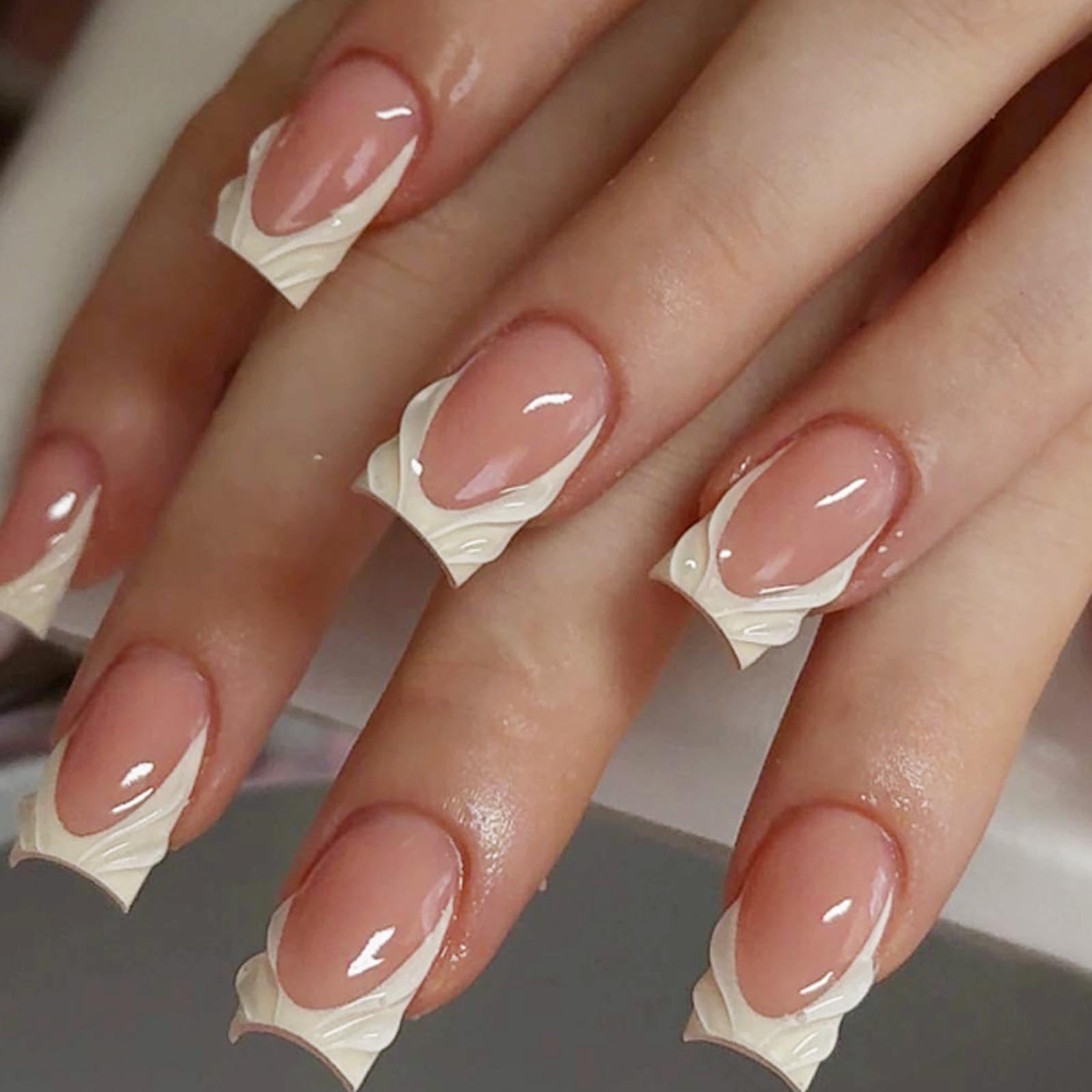 Hkanlre French Press on Nails Medium Square Fake Nails Tips Full Cover 3D False Nails for Women 24PCS