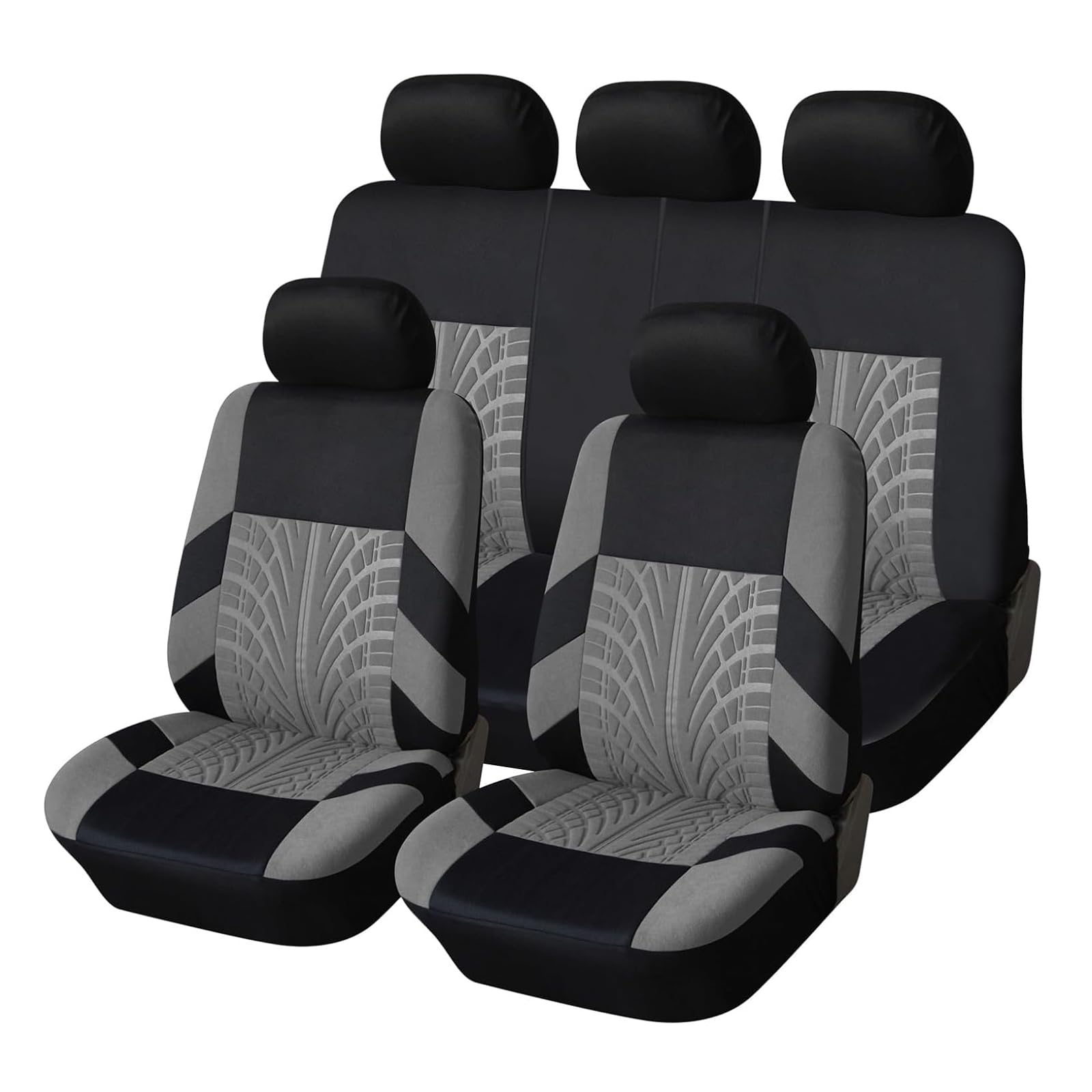 Autositzbezüge Universal Fit Sitzbezüge Auto Komplettset für 5 Sitze, Vierjahreszeiten Sitzbezügesets, Atmungsaktiv, Strapazierfähig, Pflegeleicht, Vollschutz mit 3D Prägung (Grau)
