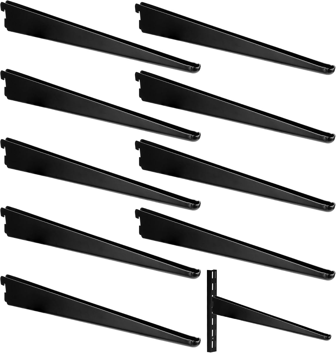 Yalikop Paquete de 10 soportes de estante ajustables para sistema de doble riel, organización de armario, soportes de estante de alambre resistentes (negro, 11,5 pulgadas)