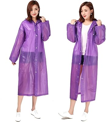 2 Pack Reusable Raincoat with Hoods and Sleeves,Rainwear for Camping Hiking Traveling Backpacking (Purple)