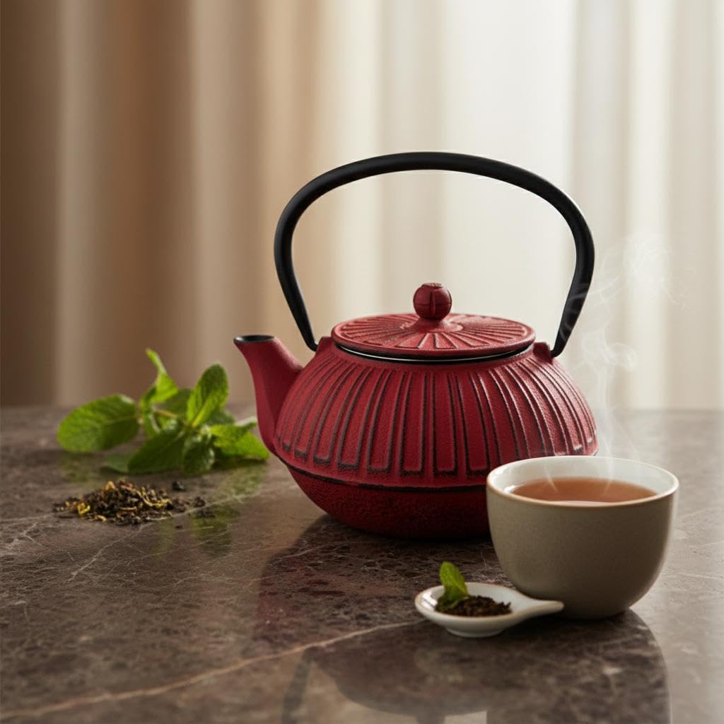 Tetera de Hierro Colado 0,6L Roja con Diseño Elegante y Durable