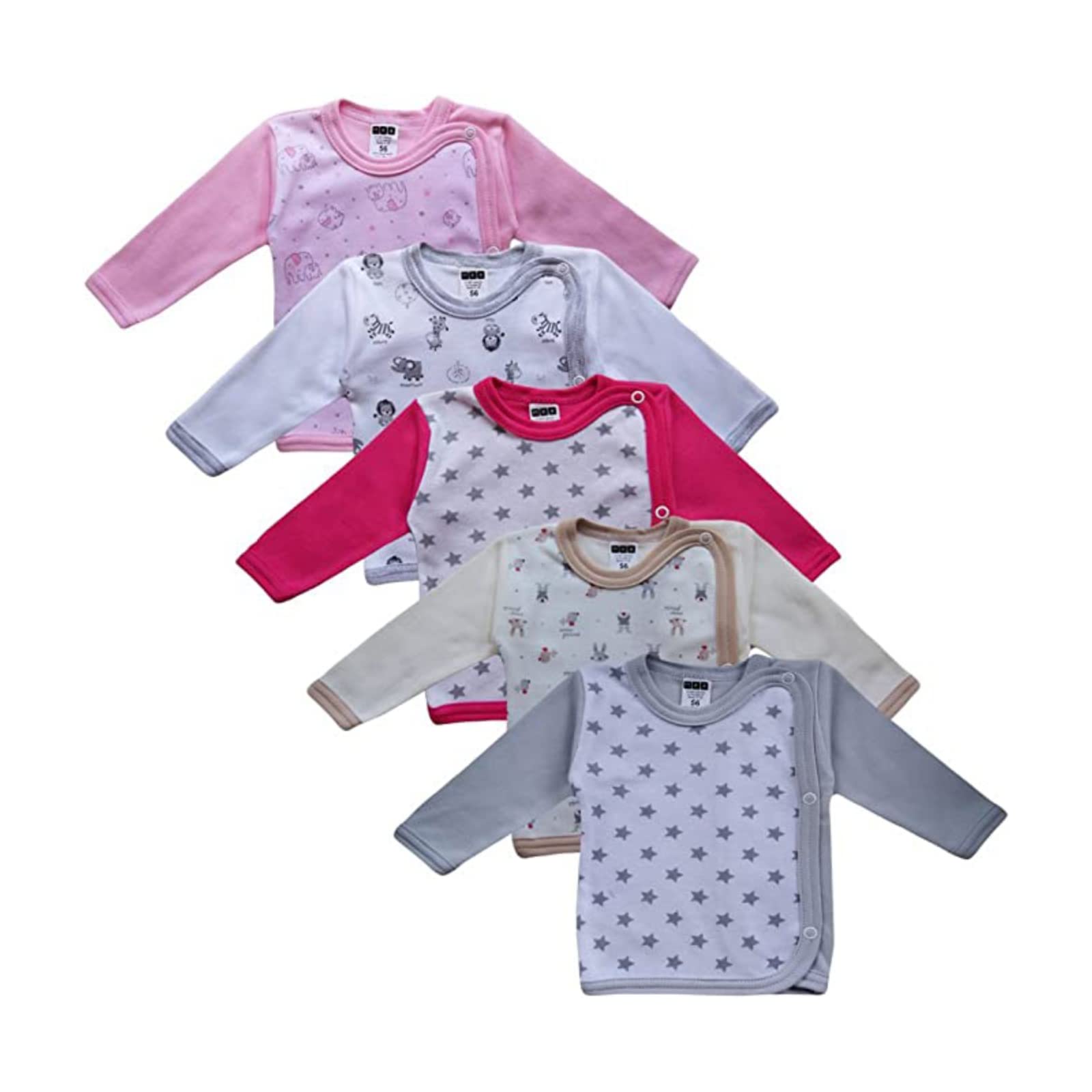 MEA BABY Bébé T-Shirt à Langer Manches Longues en Coton, Paquet de 5. Chemise à Langer bébé Fille Chemise à Langer bébé garçon (74, Fille)