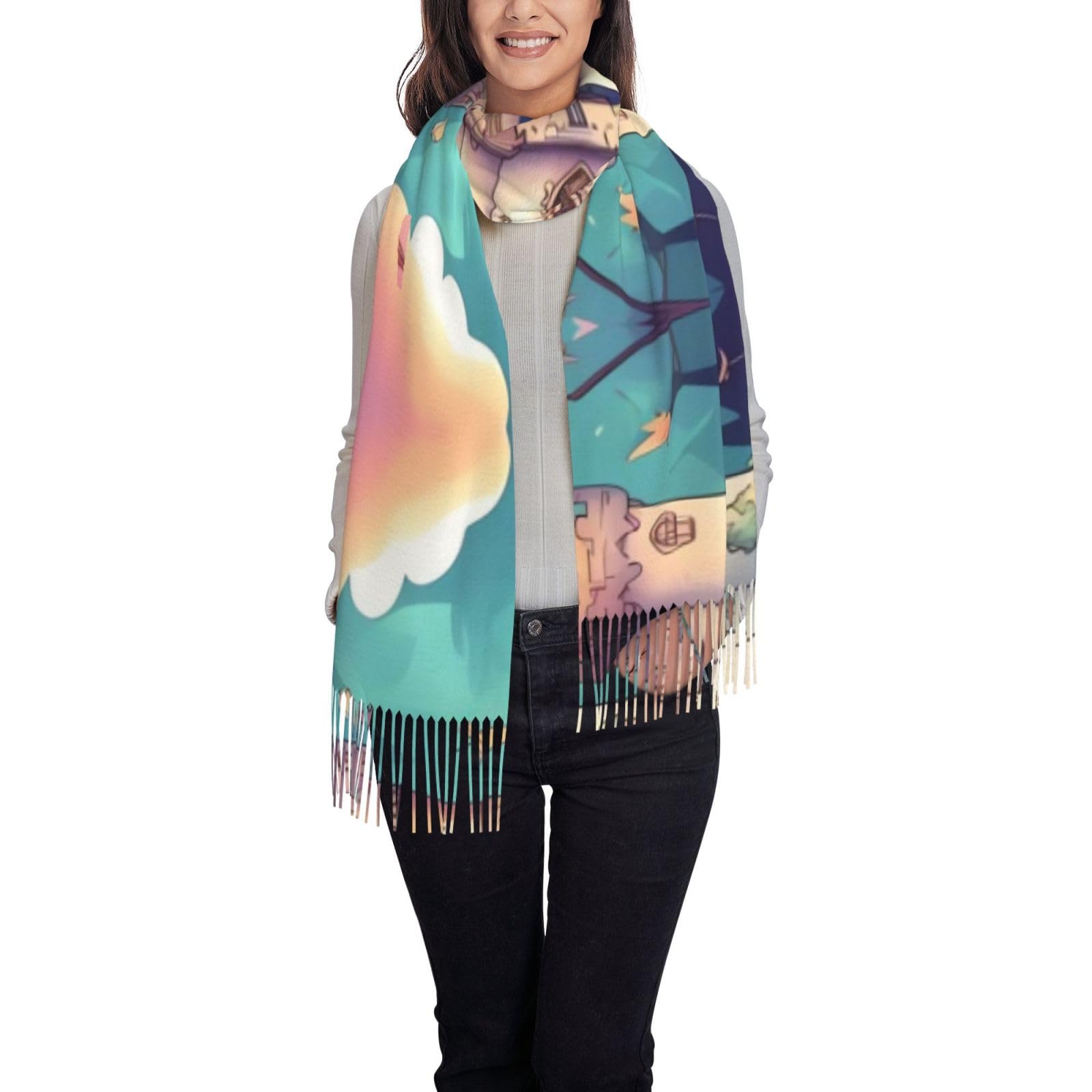 Écharpe tendance à pompons noire toucher cachemire mixte - 8