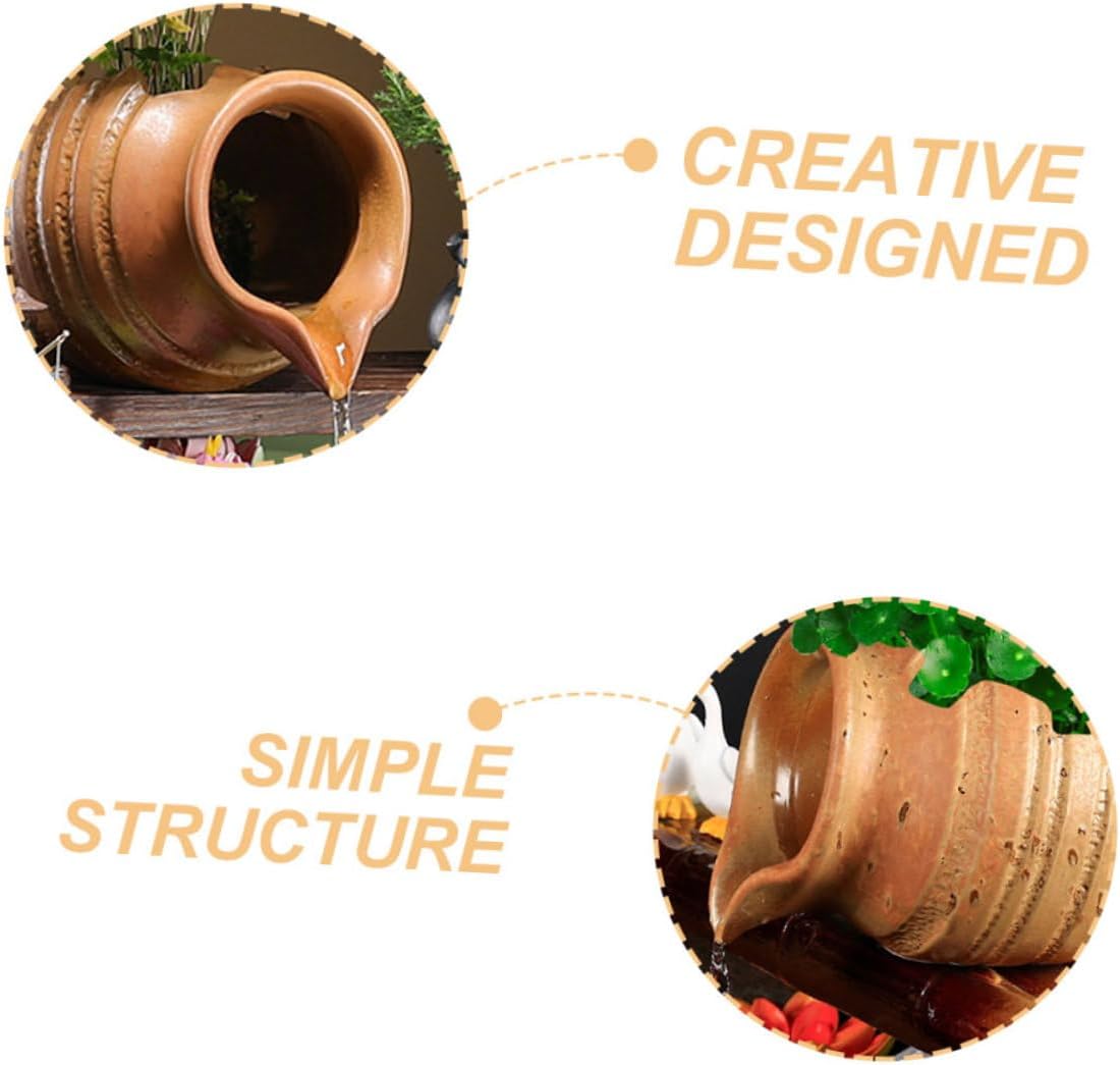 Outdoor and Indoor Decorative Fountain Jar Ceramic Water Flowing Jar Waterfall for Patio Garden Office