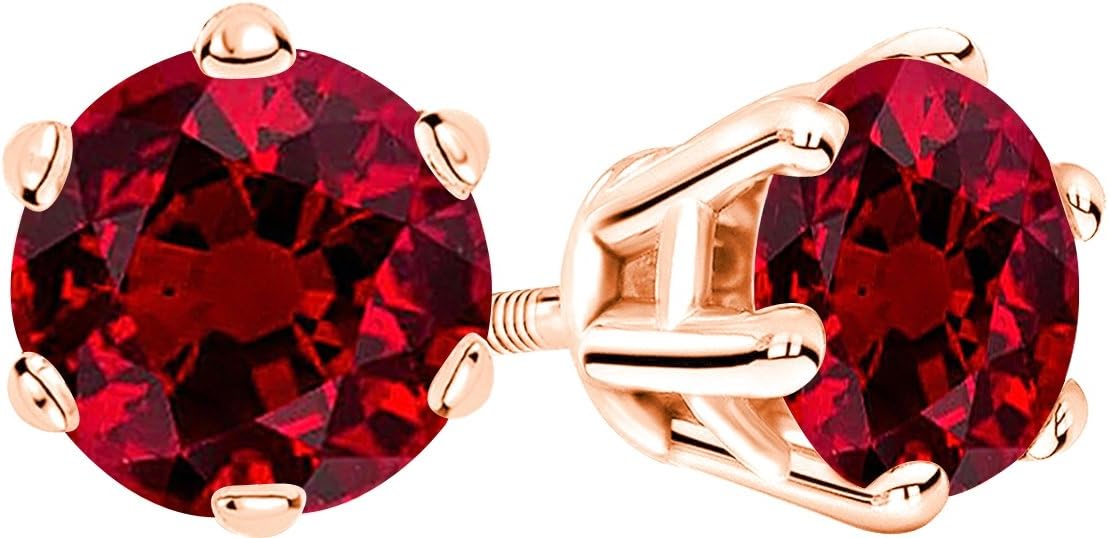 Houston Diamond District 0.5 to 4 Carat Total Weight Ruby Stud Earrings for Women 6 Prong Screw Back