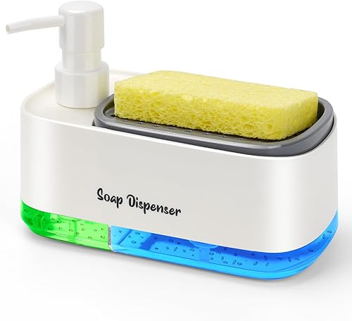 Miniatura 1 de Juego de dispensador de jabón para manos y platos para cocina, dispensador de jabón doble con soporte para esponja, dispensador de bomba de jabón 3