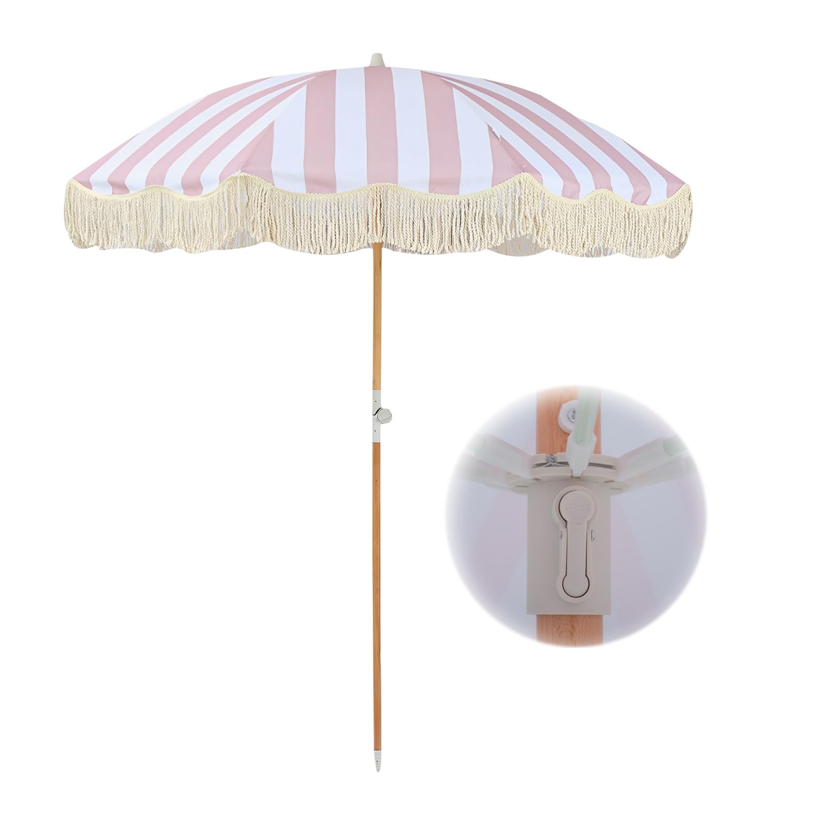 200cm Sombrilla De Playa Con Borlas Sombrilla Jardin Exterior Sombrilla Parasol Inclinable Sombrilla De Patio Protección Solar Sombrilla Hawaiana UPF50+ Con Bolsa De Transporte
