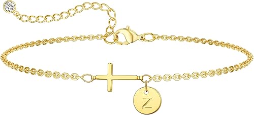 VIROMY Bracelets d'Initiales En Or Pour Femmes,Bracelet Pendentif Lettre Z Croix