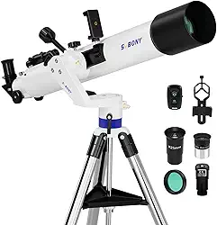 SVBONY Telescópio SV520 para adultos de alta potência, abertura de 90 mm, comprimento focal de 800 mm, telescópio refrator com suporte AZ, kit de telescópio para iniciantes com ocular PL10, K25, lente