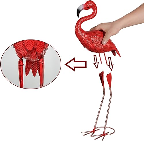 Miniatura 3 de XONOR 3 piezas de estatuas de jardín de flamenco rojo de metal para patio, esculturas de patio al aire libre para el hogar, patio, césped,