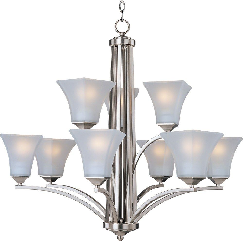 Maxim Lighting Aurora 9-Light Chandelier | Satin Nickel Steel Finish | Contemporary Indoor Light Fixture | Ideal for Dining Rooms & Entryways | Dimmable | Home Decor Ceiling Fixture | 20096FTSN