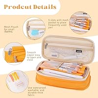 Vista 4 de iSuperb Estuche plegable para lápices con cremallera de gran capacidad, bolsa de lona estética, compartimentos para organizar artículos