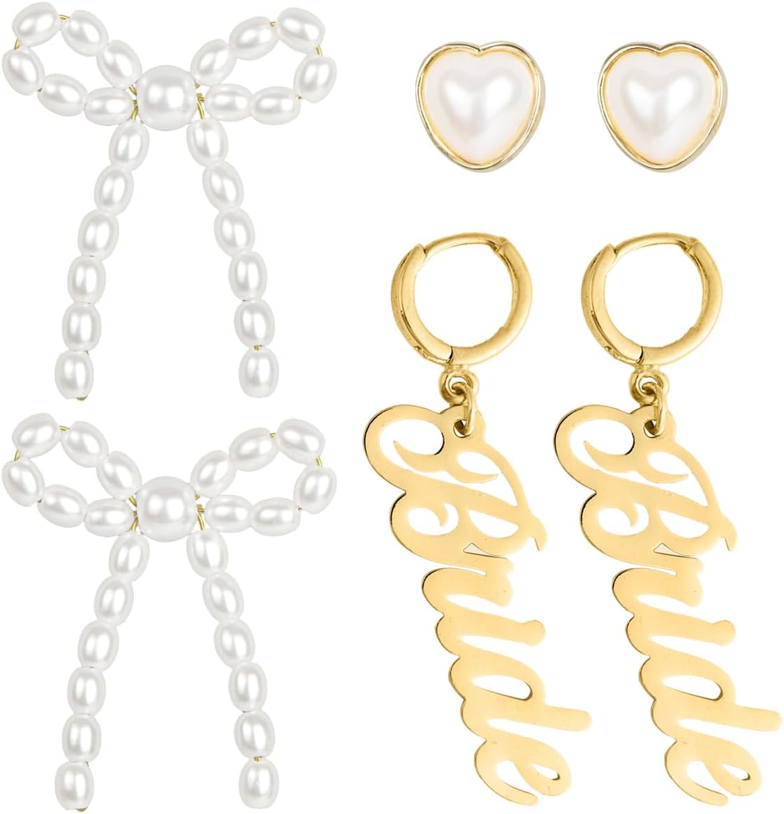 xo, Fetti Gold + Pearl Bride Earring Set, 3 pairs | Bachelorette Party Jewelry, Bridal Accessory, Rehearsal Dinner Outfit, Bridesmaid Gift