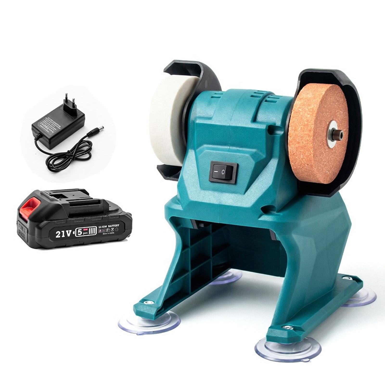 fexxkg 21V Cordless Benches Grinder With Double Wheels Mobile Electric Grinder For Metal Wood Polishing Portable Battery Tool