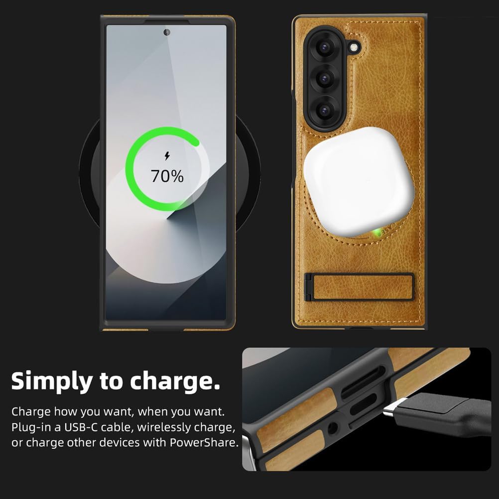 Funda magnética para Samsung Galaxy Z Fold 7, Funda de Cuero de Negocios Retro Delgada con Soporte Plegable para teléfono de Carga inalámbrica, Negra