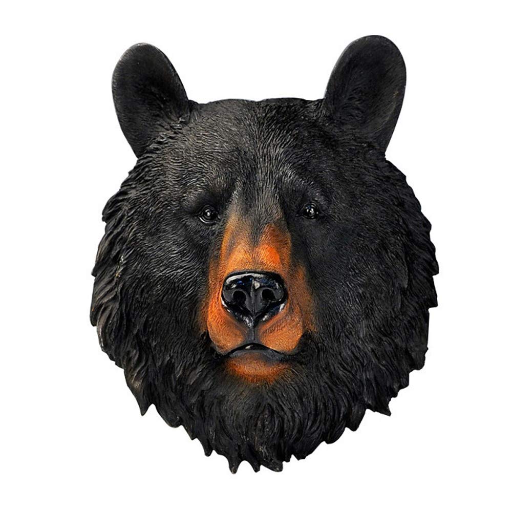 HSOMiD 9'' Animal Head Decor Sculptures 3D Resin Animal Head Wall Mount Ornament for Bar Farmhouse Office Decoration (Black Bear)