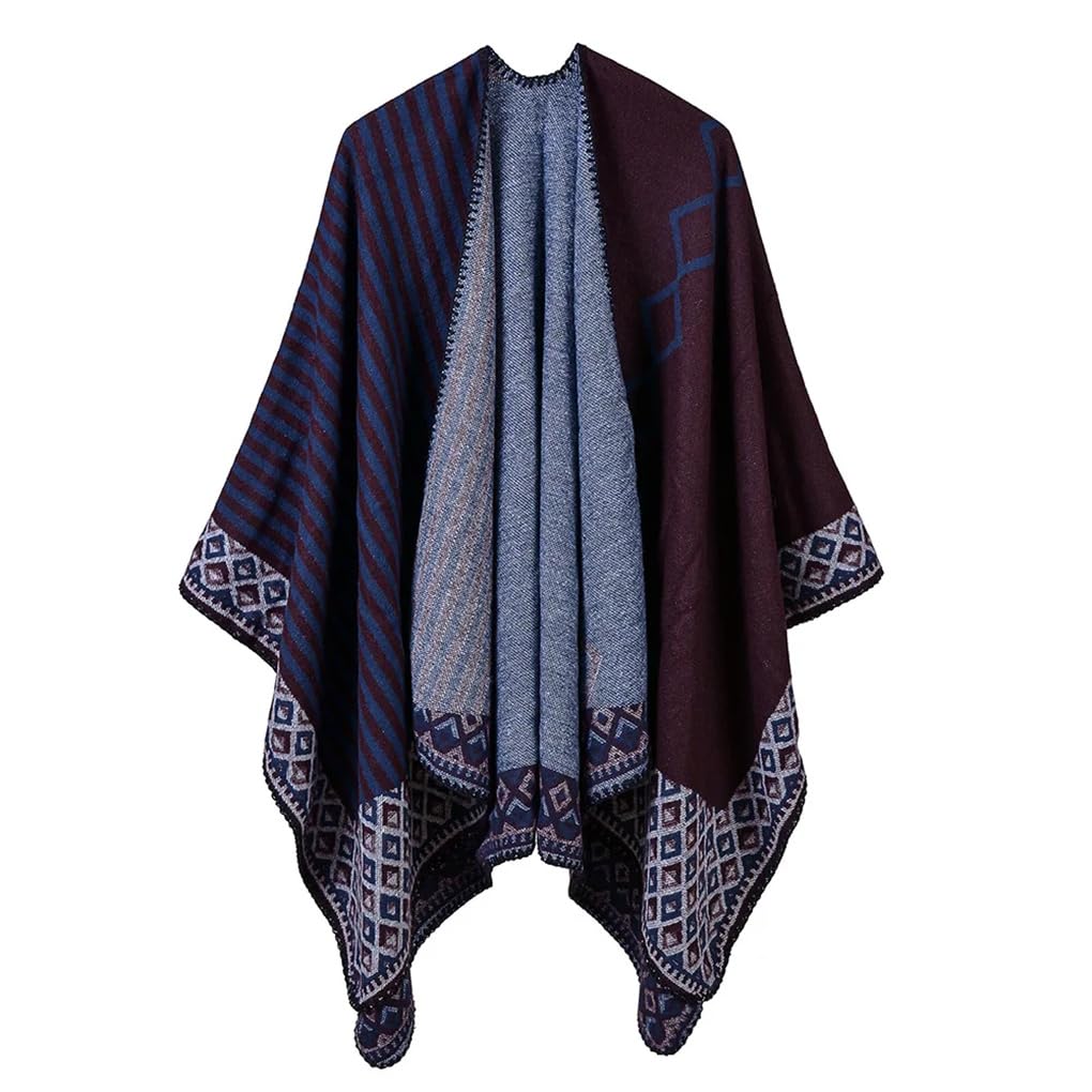 Dninmim Maglione da donna Autunno Inverno Stripe Scialle cardigan Addensato Scialle Caldo Mantello Poncho Cappotto