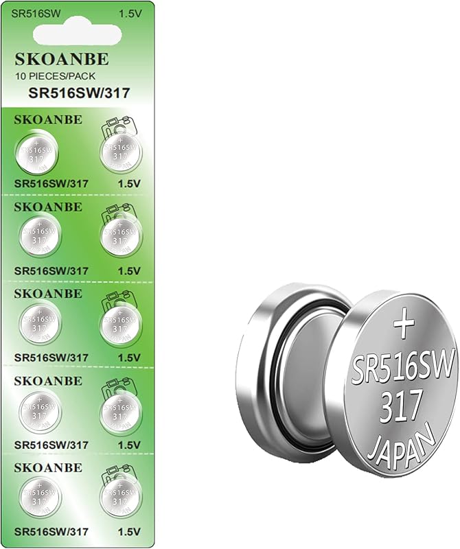 SKOANBE SR516SW 317 1.5V Button Coin Cell Silver Oxide Watch Battery（10-Packs）