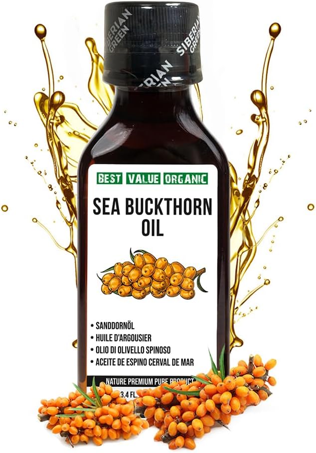 Siberian Sea Buckthorn Oil | 100% Natural Organic Extra Virgin Cold Pressed 100 ml / 3.4 fl oz | Unrefined Raw No-GMO Vegan | Exclusive Healthy Diet Food Grade…