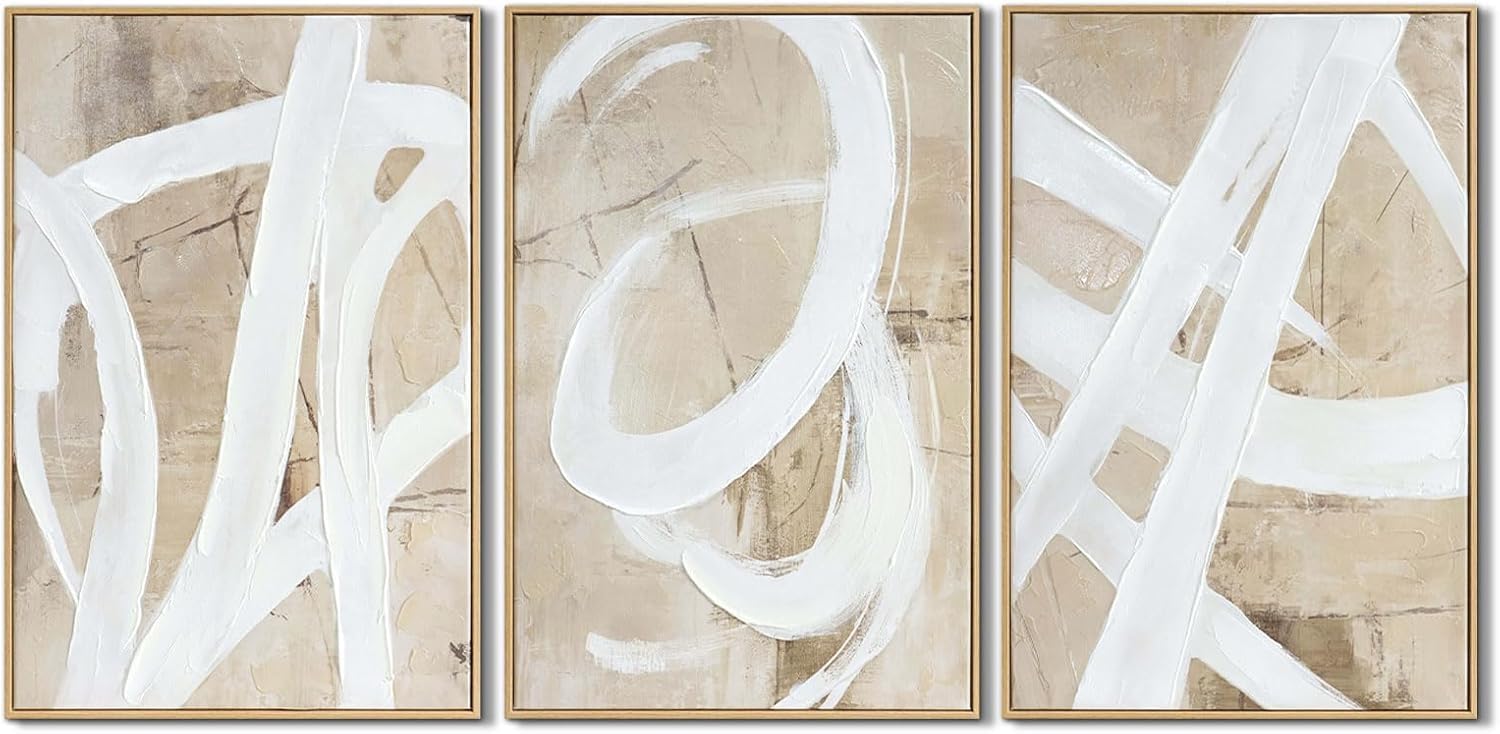 lianyibo Neutral Abstract Wall Art Minimalist White Brown Pastel Paint Strokes Shapes Posters Prints Living Room Bedroom Decor(20x30cmx3/Frameless)