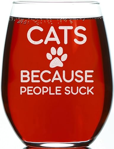 Miniatura 1 de CARVELITA Cat Because People Suck - Copa de vino grabada sin tallo - Cat Mom - Para los amantes de las mascotas - I love my cat - My Cat and I Talk